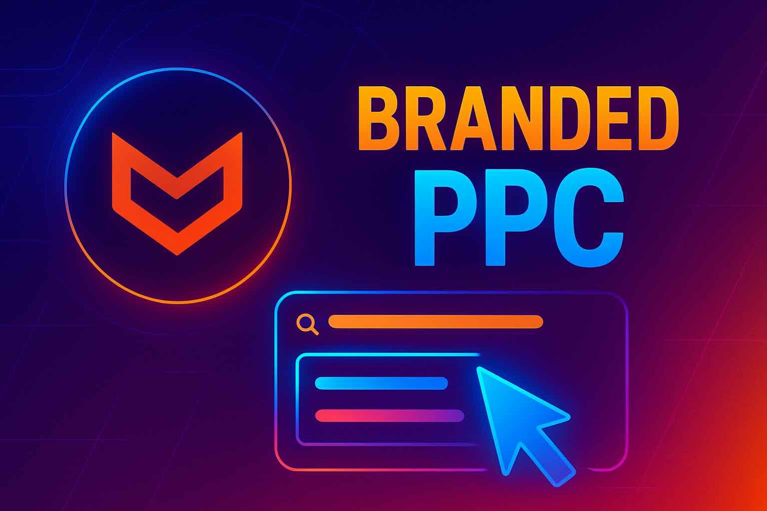 Futuristic branded PPC concept illustration with vibrant colors and digital ad elements