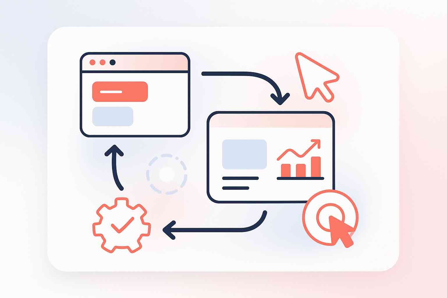 Illustration of conversion tracking process showing user clicks, conversion events, and feedback signals to optimize digital ad campaigns