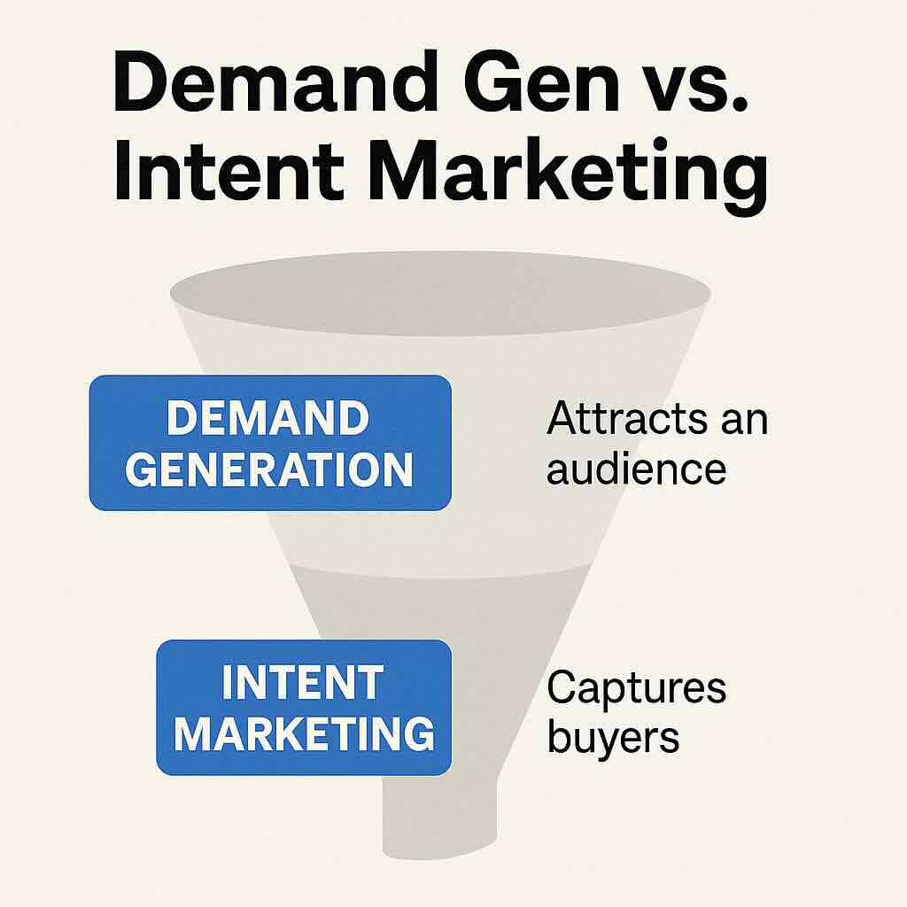Marketing funnel showing demand gen at top, intent at bottom