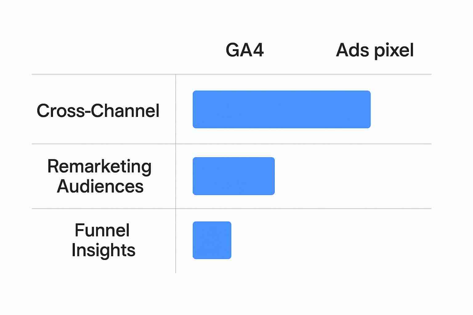 Chart comparing GA4 and Ads Pixel tracking capabilities
