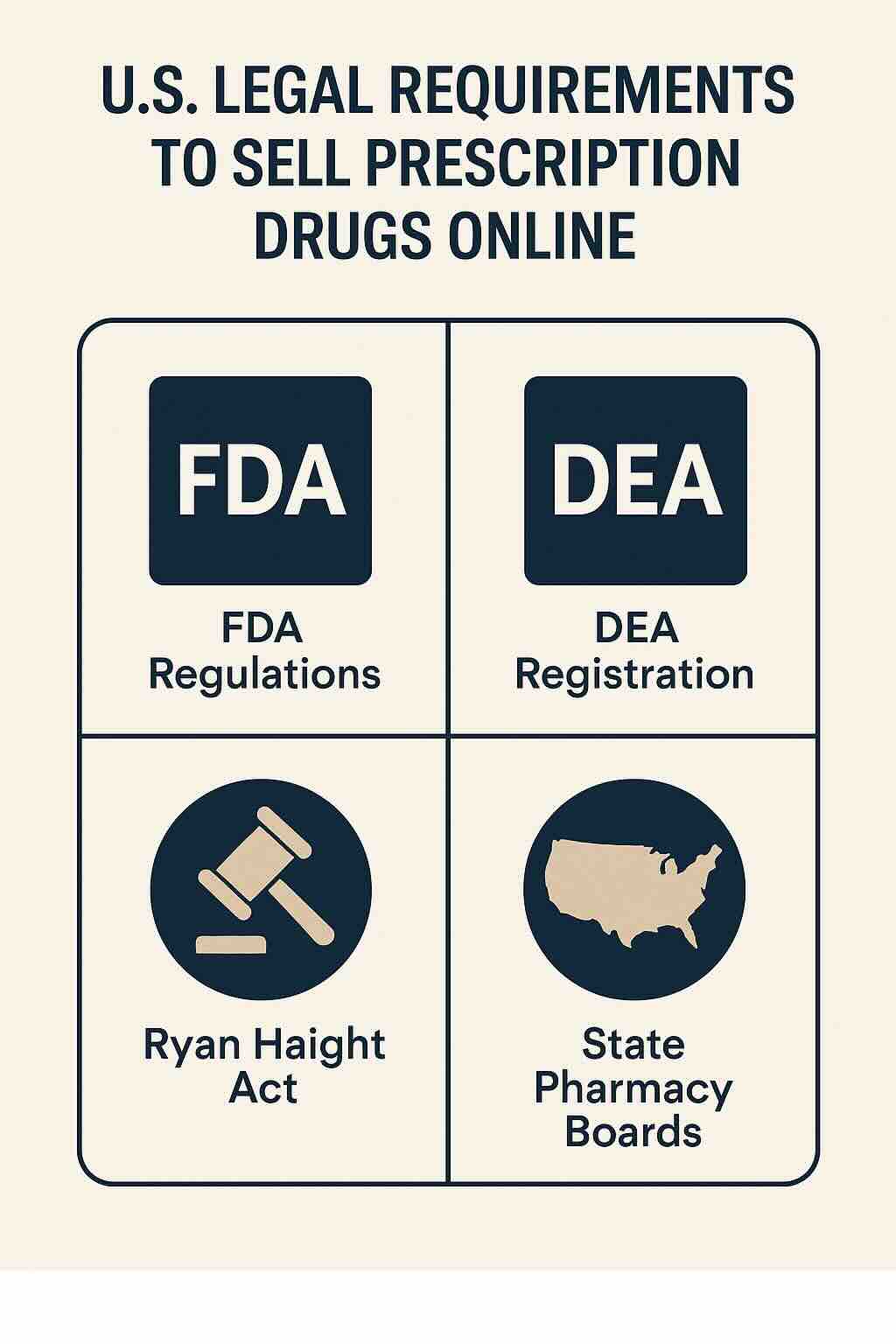 Infographic summarizing U.S. legal regulations for selling prescription drugs online