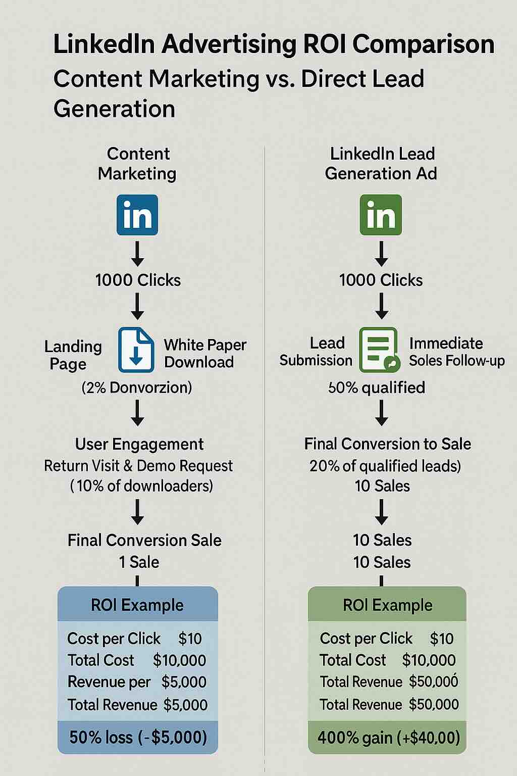 LinkedIn Advertising ROI Comparison: Content Marketing vs. Direct Lead Generation